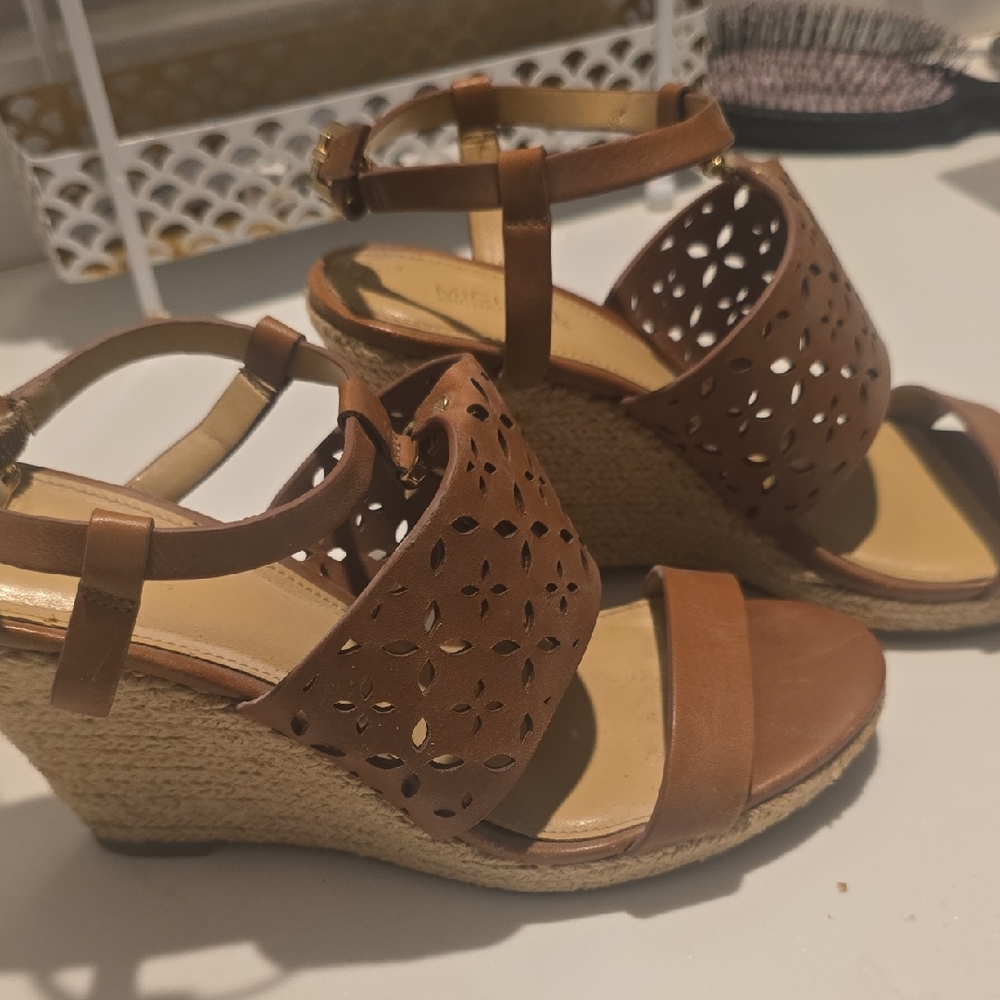 Michael Kors Brown Cutout Wedge Sandals